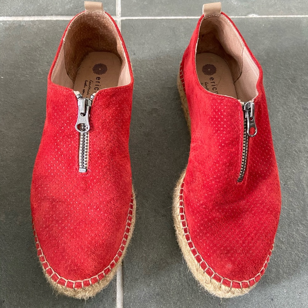Eric Michael red suede zip espadrilles sz 38 / 8